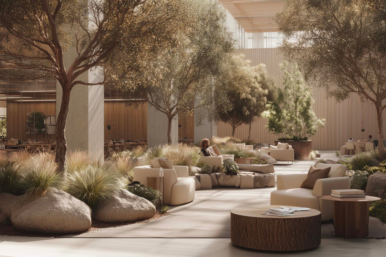 Restorative corporate common area designed with integrated plant systems