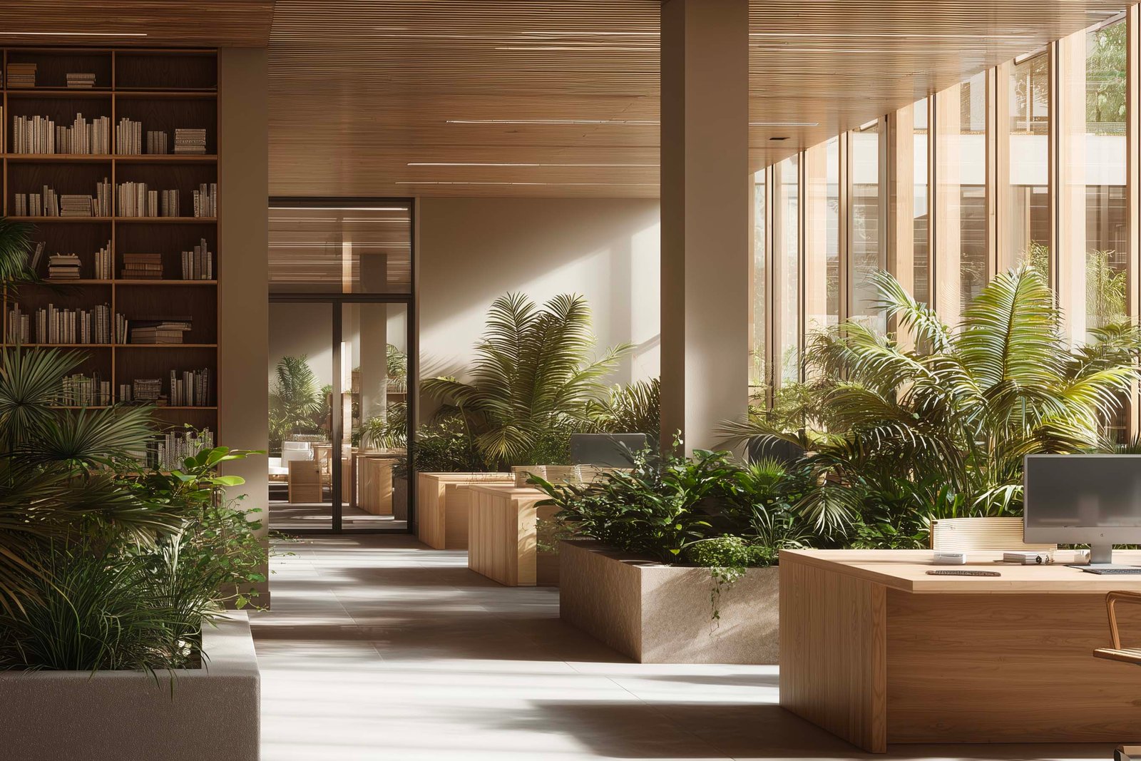 Educational space designed with restrained botanical architecture for sensory comfort