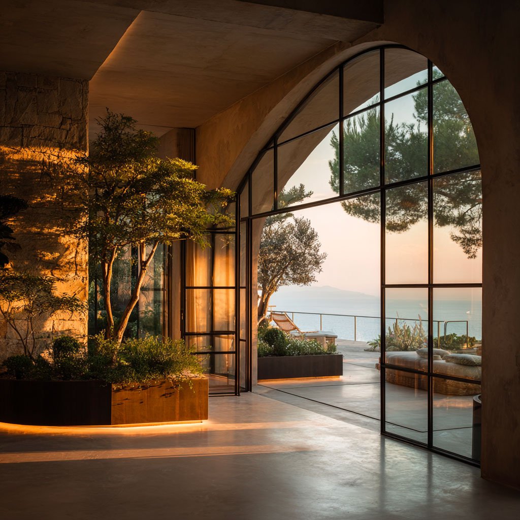 Flux intérieur-extérieur dans une villa de la Côte d'Azur — cloison botanique Hortus Velum Arcana — Paracelsus Gardens™