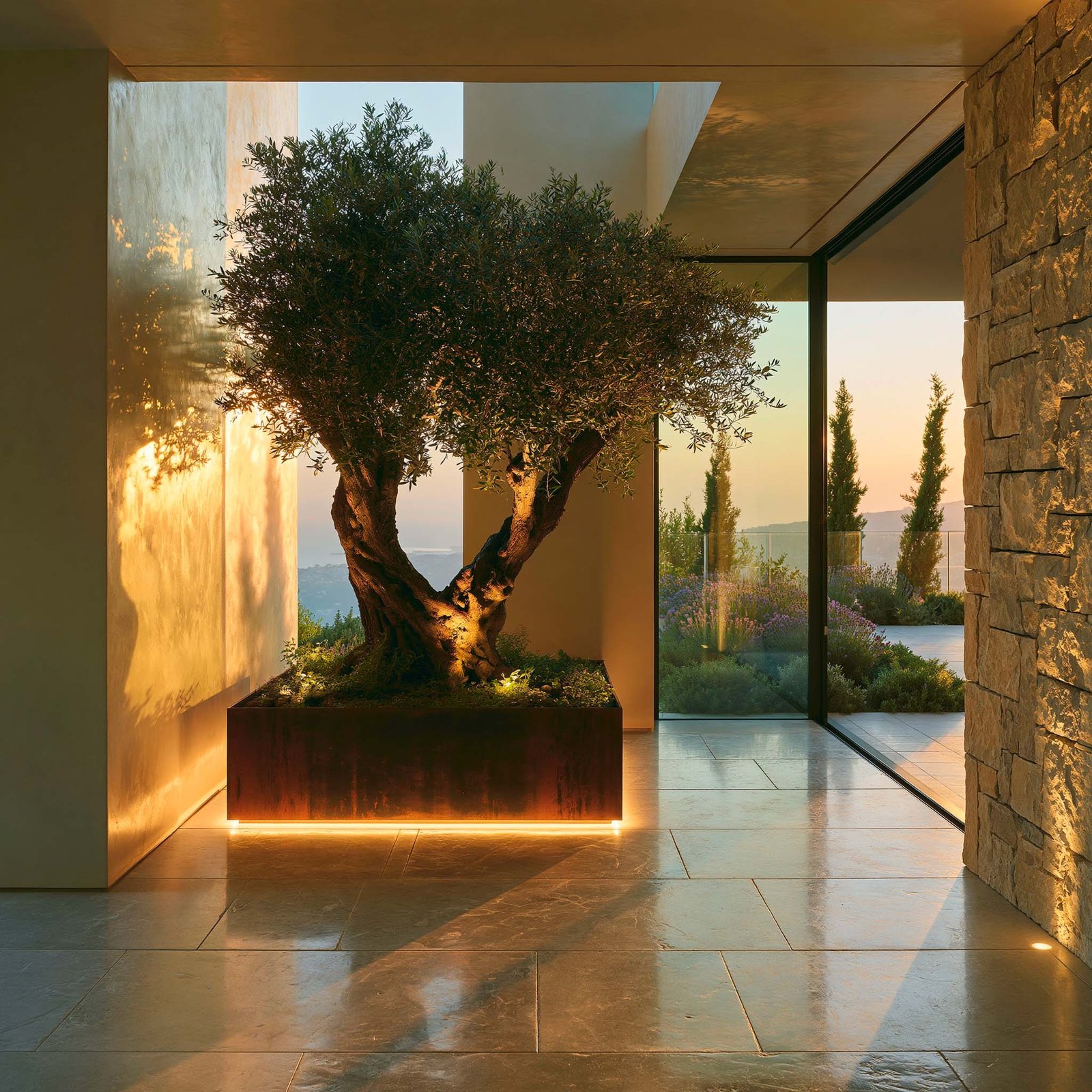 Seuil dissolvant — Olea europaea sur une terrasse de Roquebrune-Cap-Martin — Paracelsus Gardens™