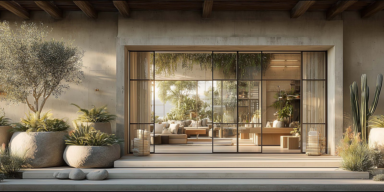 Contemporary Californian hotel landscape integrating indoor–outdoor botanical architecture