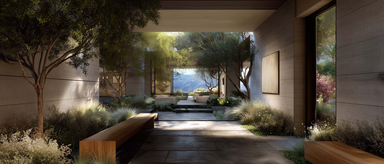 Abstract botanical architecture combining plants, material and spatial rhythm