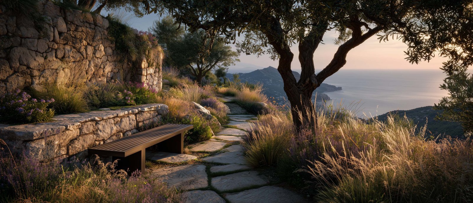 Abstract botanical architecture combining plants, material and spatial rhythm