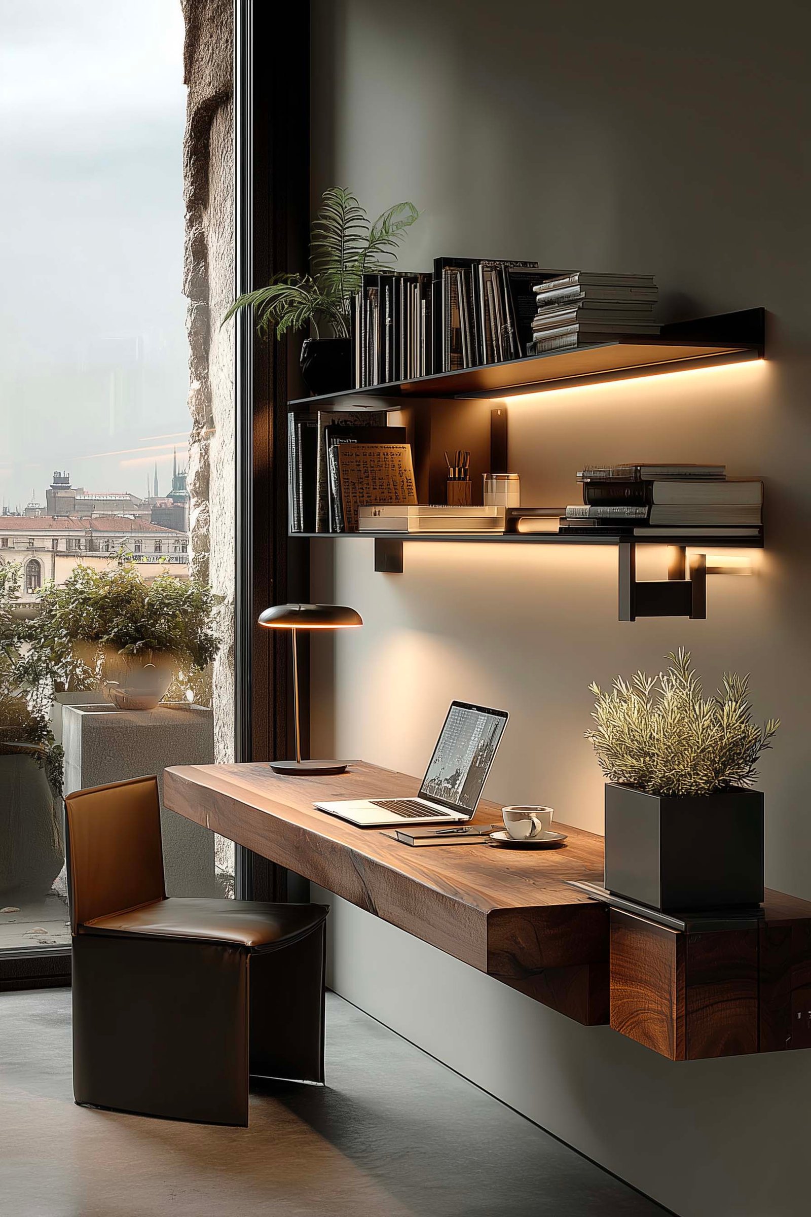 Lounge di pausa biofilico con partizione botanica in noyer, poltrone in lino crema e vista su terrazza piantata — attrattività dello spazio di lavoro, Paracelsus Gardens™