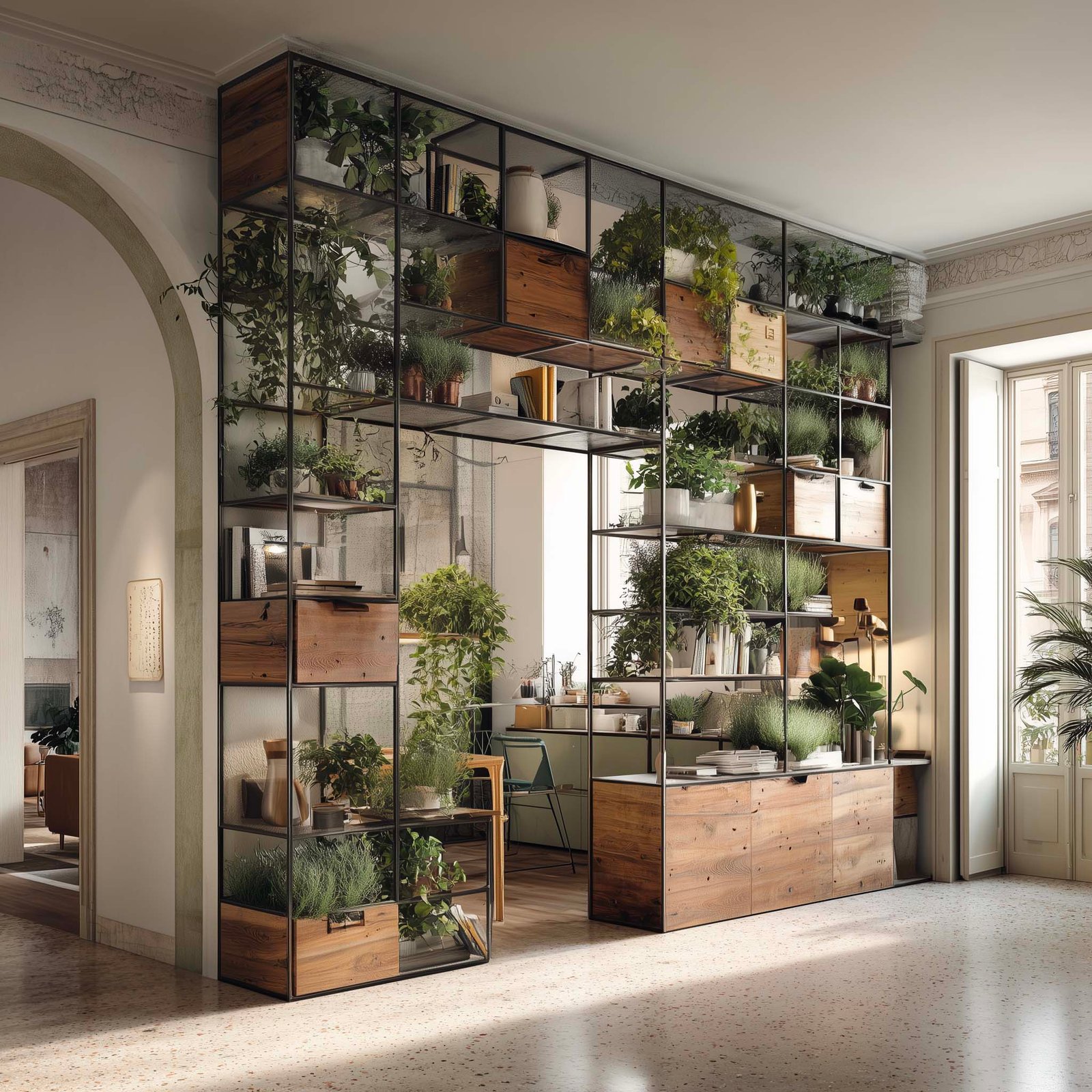 Dialogo — partizione modulare con Rosmarinus officinalis e Salvia officinalis in conversazione con architettura e corpo, Paracelsus Gardens™