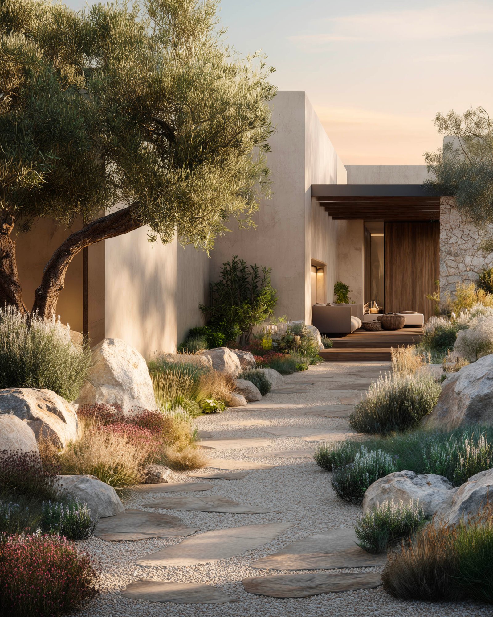 Immersive garden sequence guiding movement and experience.