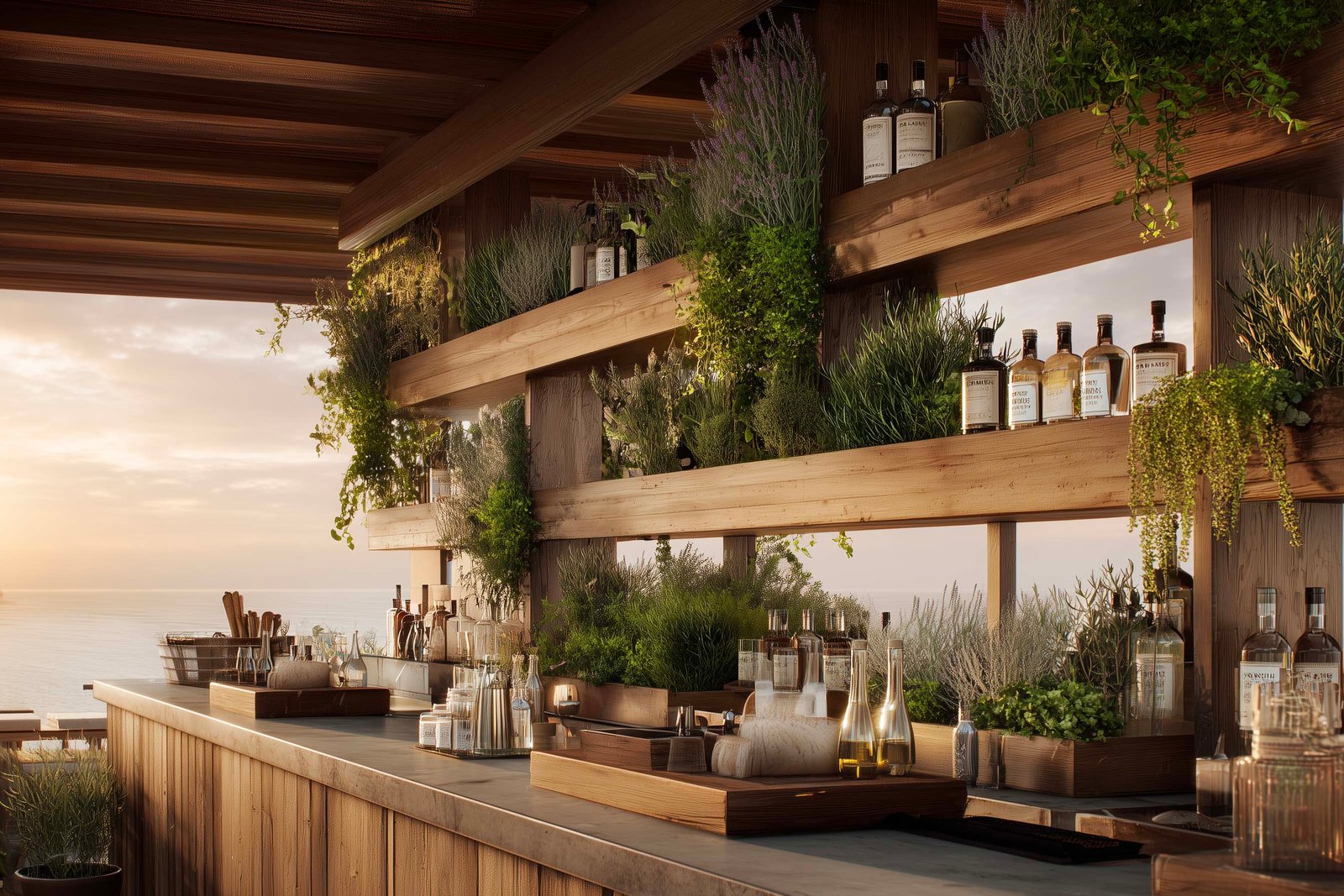 Apothecary-style bar integrating botanical ingredients for mixology
