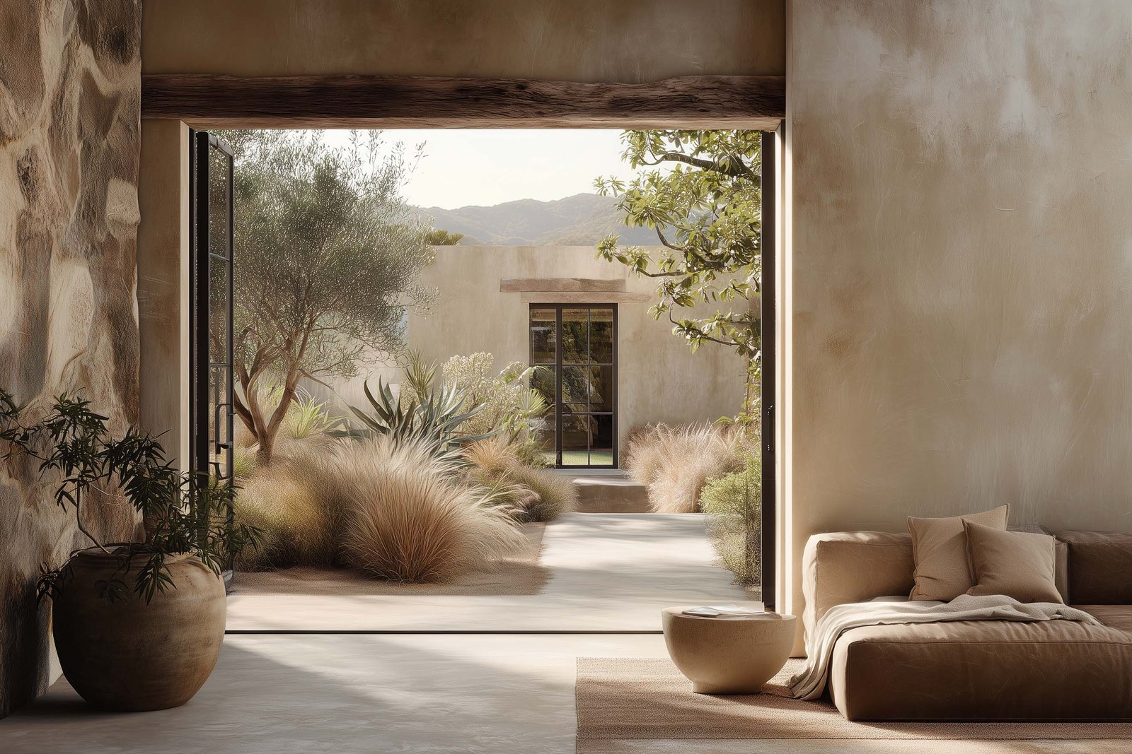 Asian-inspired botanical space emphasizing balance and calm